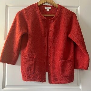 Christopher & Banks Vibrant Orangey-Red Teddy Buttoned Cardigan With Pockets.